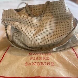 Clare.V Tote bag. White perforated leather.